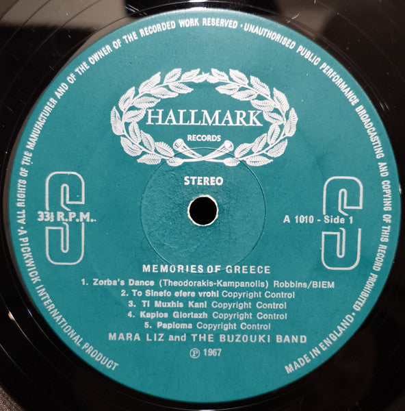 Mara Liz And The Bouzouki Band : Memories Of Greece (LP, Album)