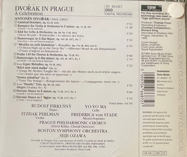 Dvořàk*, Rudolf Firkušný, Yo-Yo Ma, Itzhak Perlman, Frederica von Stade, Boston Symphony Orchestra, Seiji Ozawa : Dvořàk In Prague (A Celebration) (CD, Album)