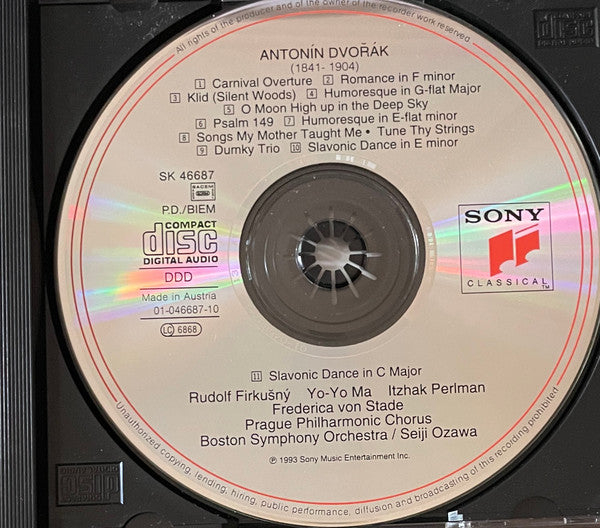 Dvořàk*, Rudolf Firkušný, Yo-Yo Ma, Itzhak Perlman, Frederica von Stade, Boston Symphony Orchestra, Seiji Ozawa : Dvořàk In Prague (A Celebration) (CD, Album)