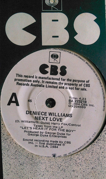 Deniece Williams : Next Love/Picking Up The Pieces (7", Single, Promo)