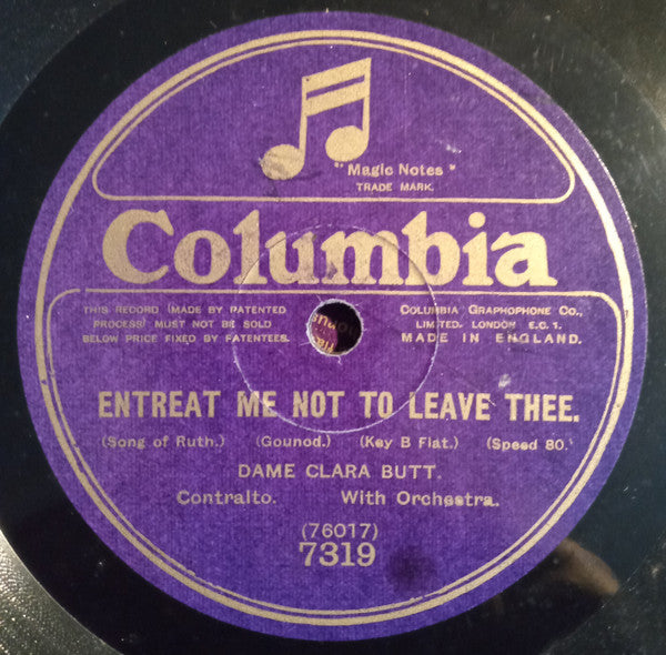 Clara Butt : Entreat Me Not To Leave Thee / My Prayer (Shellac, 12", 80 RPM)