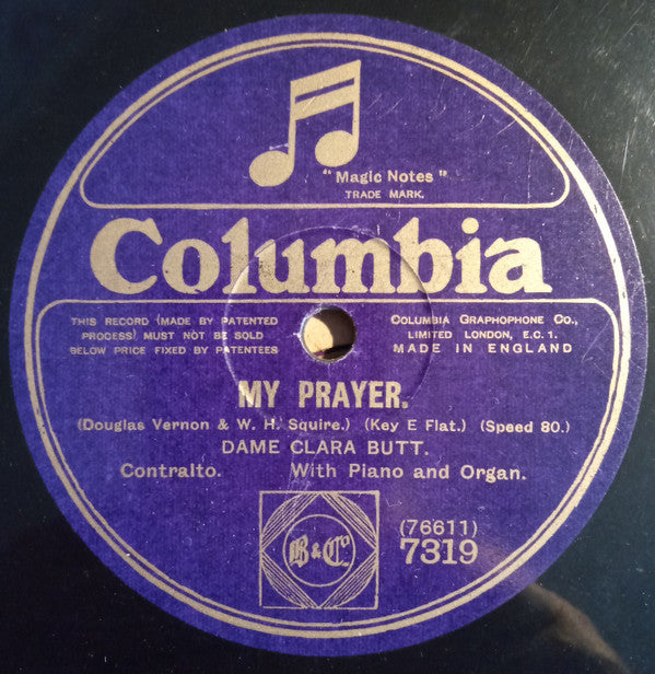 Clara Butt : Entreat Me Not To Leave Thee / My Prayer (Shellac, 12", 80 RPM)