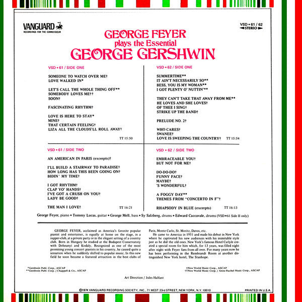 George Feyer : Plays The Essential George Gershwin (2xLP, Gat)