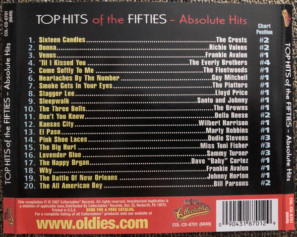 Various : Top Hits Of The Fifties - Absolute Hits (CD, Comp)