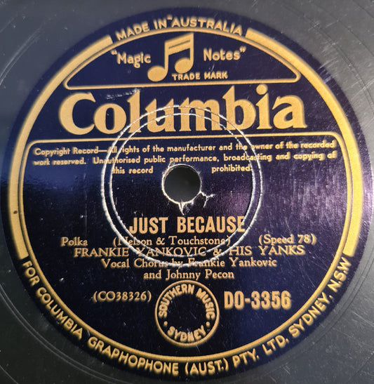 Frankie Yankovic And His Yanks / Floyd Tillman : Just Because / This Cold War With You (Shellac, 10")