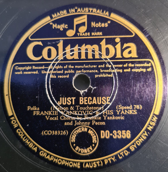 Frankie Yankovic And His Yanks / Floyd Tillman : Just Because / This Cold War With You (Shellac, 10")