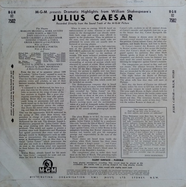 Miklós Rózsa : - M-G-M Presents Dramatic Highlights From William Shakespeare's JULIUS CAESAR (LP, Album)