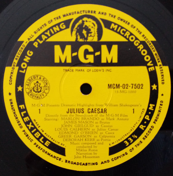 Miklós Rózsa : - M-G-M Presents Dramatic Highlights From William Shakespeare's JULIUS CAESAR (LP, Album)