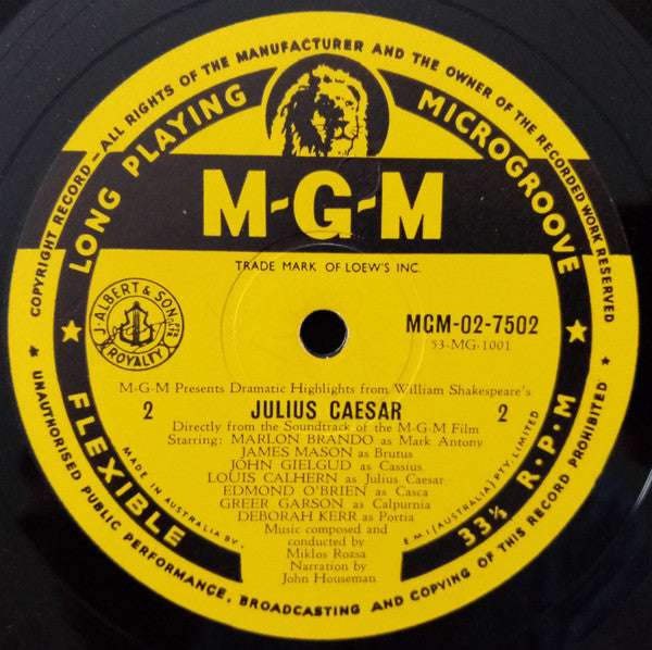 Miklós Rózsa : - M-G-M Presents Dramatic Highlights From William Shakespeare's JULIUS CAESAR (LP, Album)