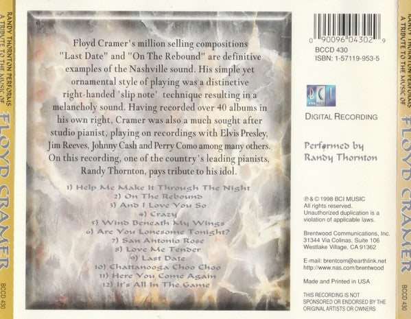 Randy Thornton (3) : Performs The Music Of Floyd Cramer - The Tribute Collection (CD, Album)
