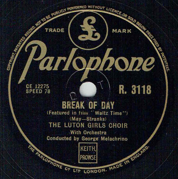 The Luton Girls' Choir : Count Your Blessings / Break Of Day (Shellac, 10")