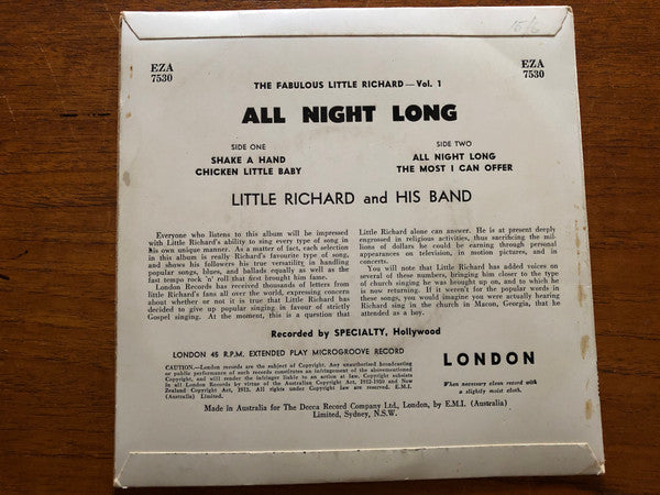 Little Richard : The Fabulous Little Richard Vol.1 - All Night Long (7", EP, 4 P)