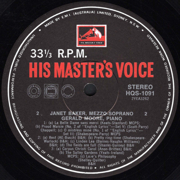 Janet Baker, Gerald Moore, Robert Spencer (2) : A Pageant Of English Song (LP)