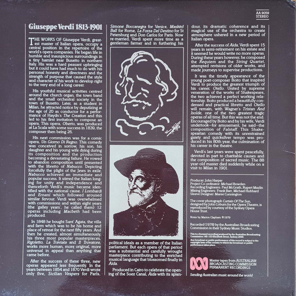 Verdi* • The Sydney Symphony Orchestra*, Eric Clapham, Joan Carden, Lauris Elms, Robert Allman, Neil Warren-Smith : Stars Of The Australian Opera Sing Verdi (LP, Gat)