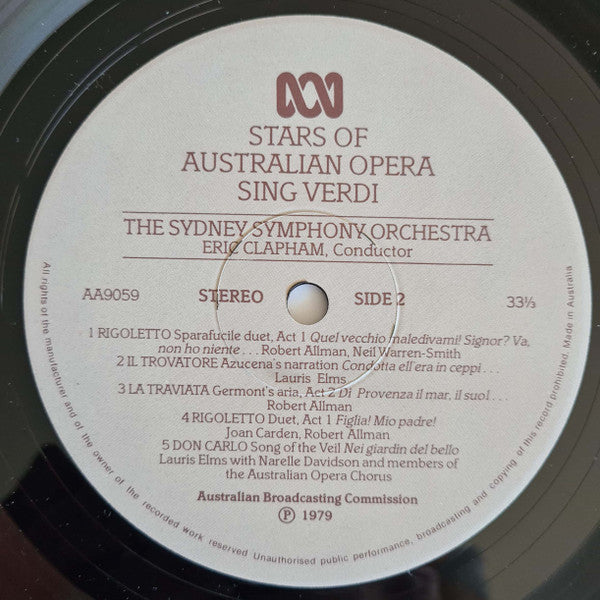 Verdi* • The Sydney Symphony Orchestra*, Eric Clapham, Joan Carden, Lauris Elms, Robert Allman, Neil Warren-Smith : Stars Of The Australian Opera Sing Verdi (LP, Gat)