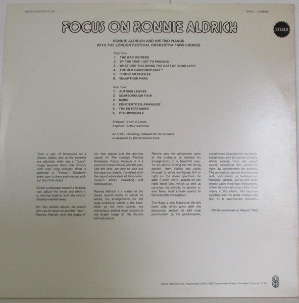 Ronnie Aldrich With The London Festival Orchestra And London Festival Chorus : Focus On Ronnie Aldrich (2xLP, Comp, Club)