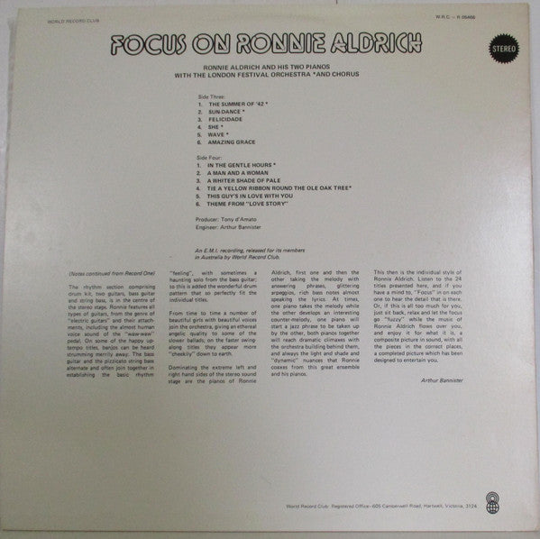 Ronnie Aldrich With The London Festival Orchestra And London Festival Chorus : Focus On Ronnie Aldrich (2xLP, Comp, Club)