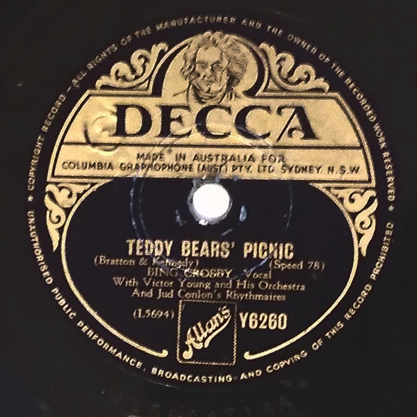 Bing Crosby : Teddy Bears' Picnic / Rudolph The Red-Nosed Reindeer (Shellac, 10", Single, Mono)