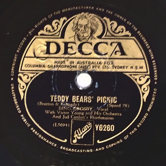 Bing Crosby : Teddy Bears' Picnic / Rudolph The Red-Nosed Reindeer (Shellac, 10", Single, Mono)
