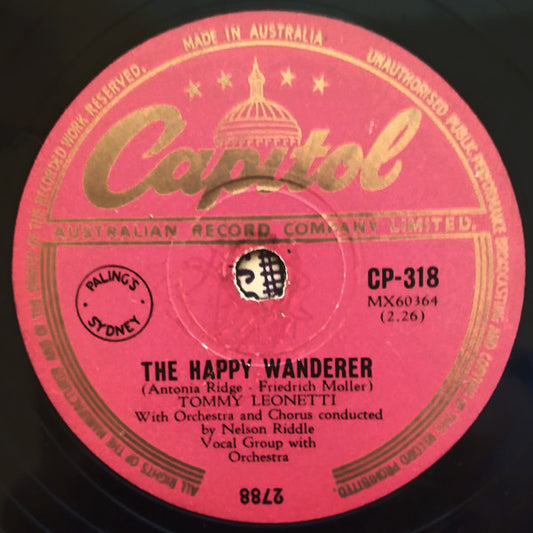 Tommy Leonetti : The Happy Wanderer / I Went Out Of My Way (Shellac, 10", Single, Mono)