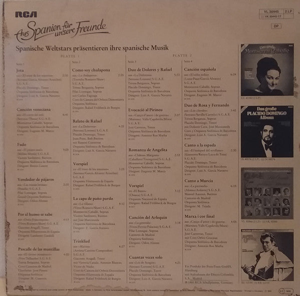 Montserrat Caballé, José Carreras, Teresa Berganza, Placido Domingo : Aus Spanien Fur Unsere Freunde (LP, Comp)