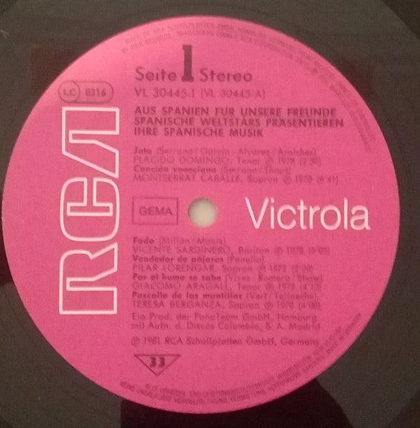Montserrat Caballé, José Carreras, Teresa Berganza, Placido Domingo : Aus Spanien Fur Unsere Freunde (LP, Comp)