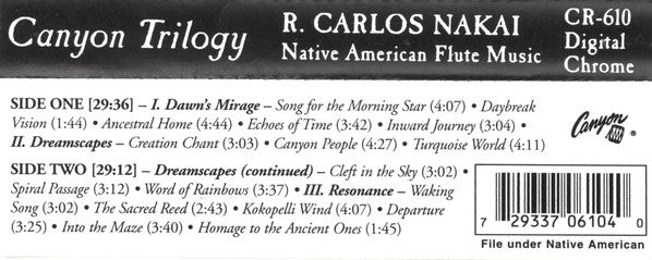 R. Carlos Nakai : Canyon Trilogy (Native American Flute Music) (Cass, Album, Cle)