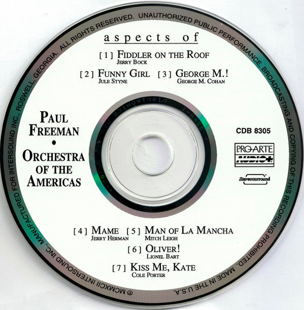 Paul Freeman (3) ● Orchestra Of The Americas : Aspects Of Fiddler On The Roof • Funny Girl • George M.! • Mame  • Man Of La Mancha • Oliver! • Kiss Me, Kate (CD, Comp)