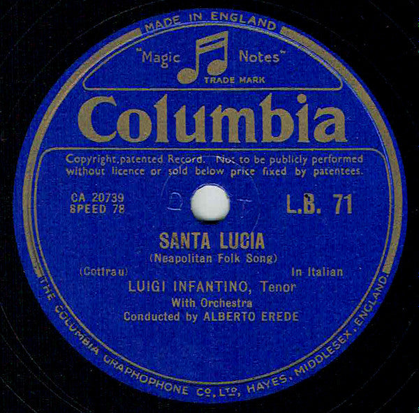 Luigi Infantino : Santa Lucia / Ninna Nanna Siciliana (Shellac, 10")