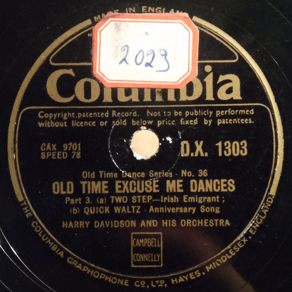Harry Davidson And His Orchestra : Old Time Excuse Me Dances (Shellac, 12")