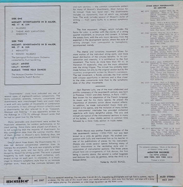 Mozart* • Leningrad Philharmonic Orchestra Conducted By Kurt Sanderling : Divertimento No. 17 In D (K.334) (LP, Mono)