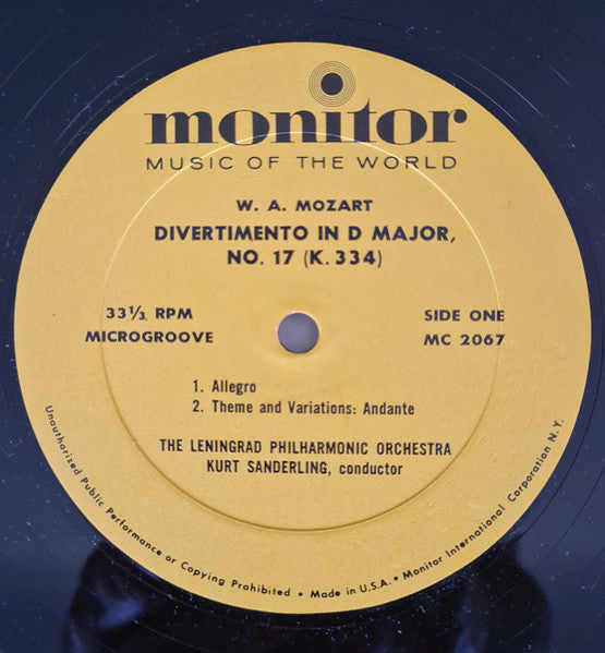 Mozart* • Leningrad Philharmonic Orchestra Conducted By Kurt Sanderling : Divertimento No. 17 In D (K.334) (LP, Mono)