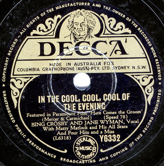 Bing Crosby And Jane Wyman : In The Cool, Cool, Cool Of The Evening / Misto Christofo Columbo (Shellac, 10")