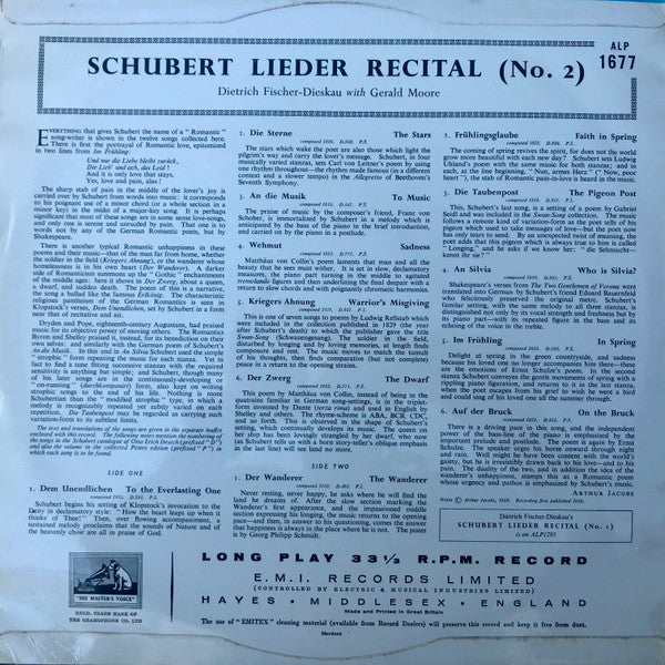 Franz Schubert, Dietrich Fischer-Dieskau, Gerald Moore : Schubert Lieder Recital (No. 2) (LP, Mono)