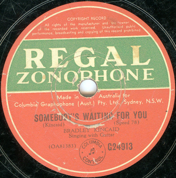 Bradley Kincaid : Somebody's Waiting For You / The Blind Girl (Shellac, 10")