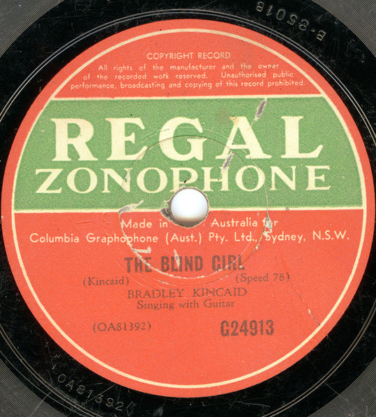 Bradley Kincaid : Somebody's Waiting For You / The Blind Girl (Shellac, 10")