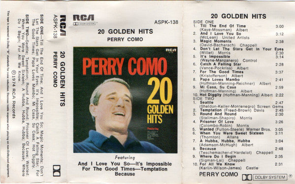 Perry Como : 20 Golden Hits (Cass, Comp)