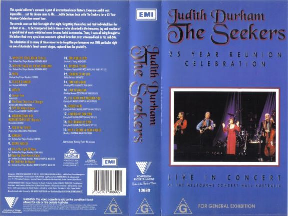Judith Durham, The Seekers : 25 Year Reunion Celebration: Live In Concert At The Melbourne Concert Hall Australia (VHS, PAL)