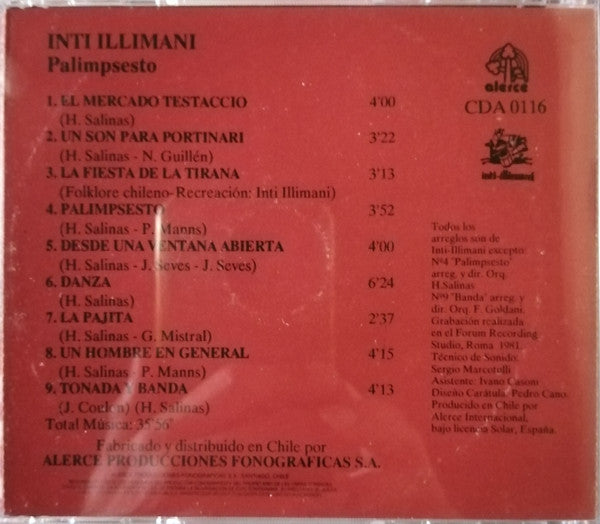 Inti Illimani : Palimpsesto (CD, Album, RE)