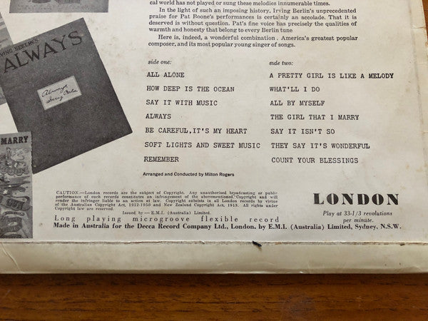 Pat Boone : Pat Boone Sings Irving Berlin (LP, Album, Mono)