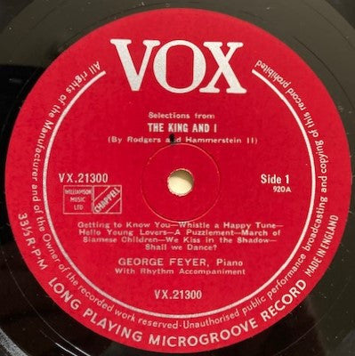 George Feyer : Rodgers & Hammerstein : The King And I & Carousel (10", Album, Mono)