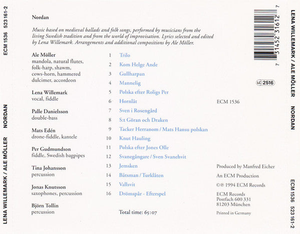Lena Willemark / Ale Möller : Nordan (CD, Album)