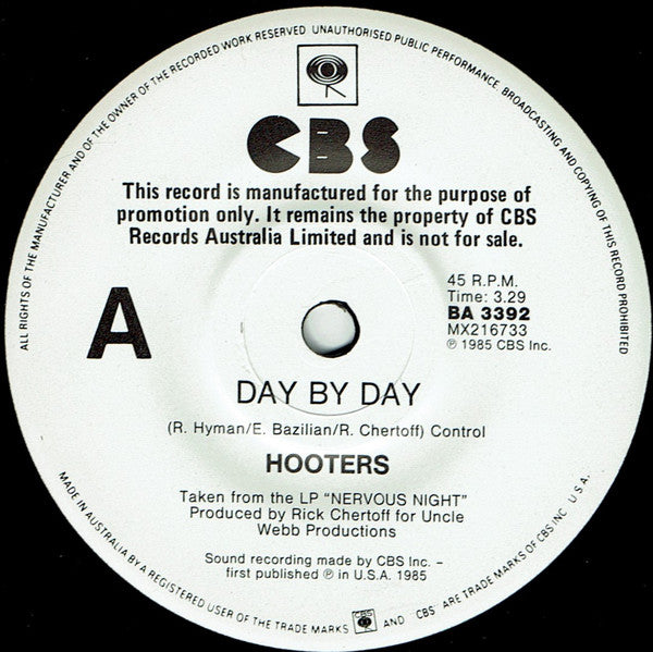 Hooters* : Day By Day (7", Single, Promo)