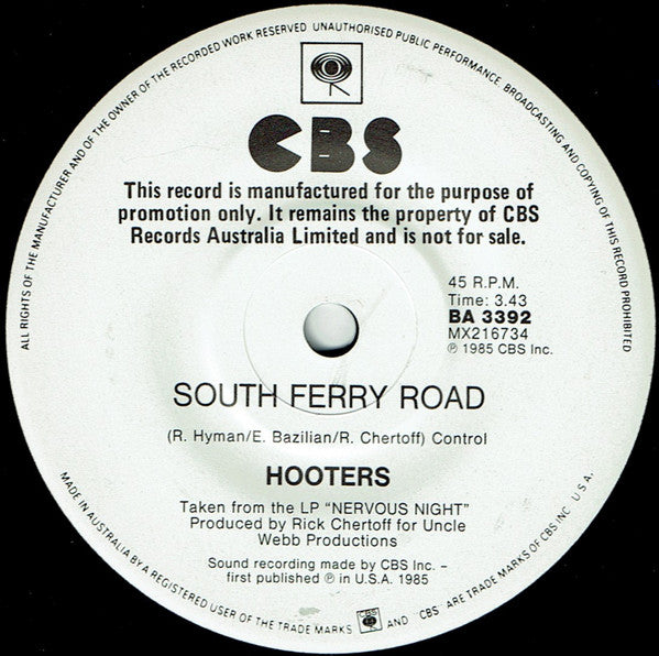 Hooters* : Day By Day (7", Single, Promo)