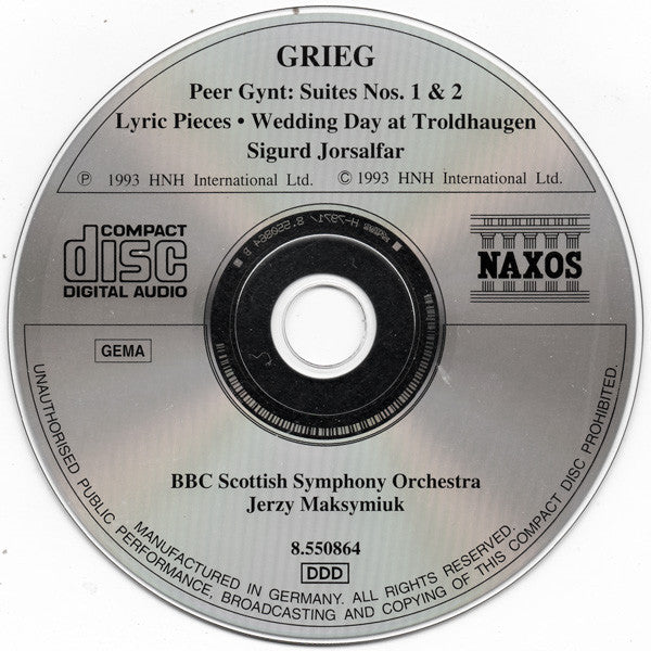 Grieg* / BBC Scottish Symphony Orchestra, Jerzy Maksymiuk : Peer Gynt Suites Nos. 1 & 2 • Lyric Pieces • Sigurd Jorsalfar • Wedding Day At Troldhaugen   (CD, Album, RE)