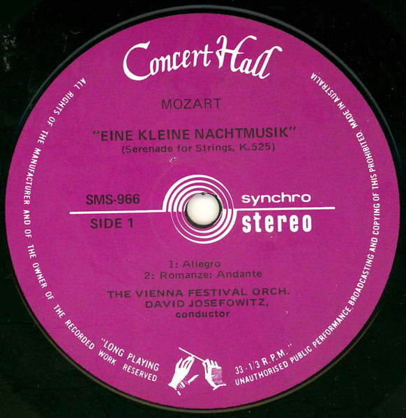 Mozart* - David Josefowitz - Vienna Festival Orchestra* : Eine Kleine Nachtmusik (7")