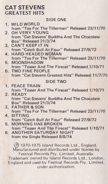 Cat Stevens : Greatest Hits (Cass, Comp, RE)