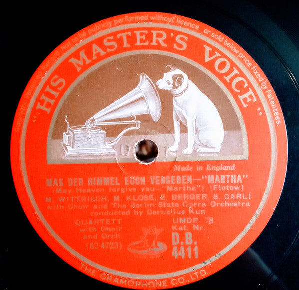 Marcel Wittrisch  And  The Berlin State Opera Orchestra*  /  M. Wittrisch*, M. Klose*, E. Berger*, S. Carli*  And The Berlin State Opera Orchestra* : Selig Sind, Die Verfolgung Leiden / Mag Der Himmel Euch Vergeben  (Shellac, 12")