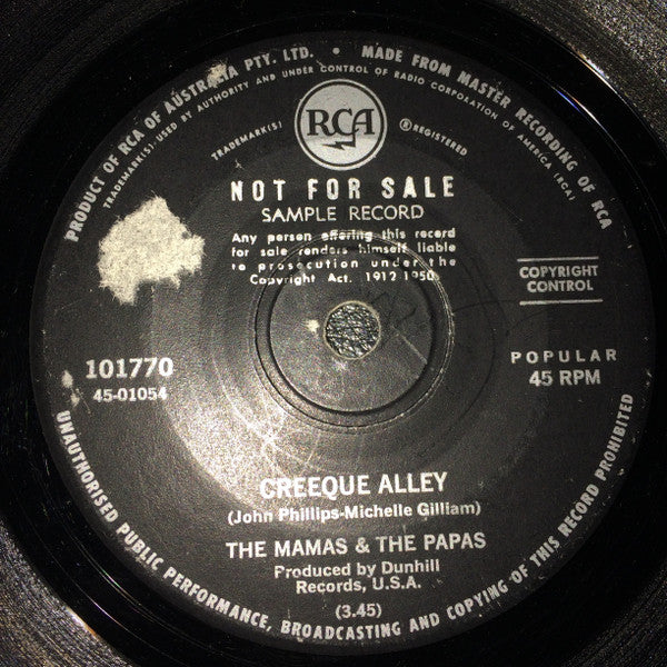 The Mamas & The Papas : Creeque Alley / Did You Ever Want To Cry  (7", Advance, Single, Promo, "Sa)
