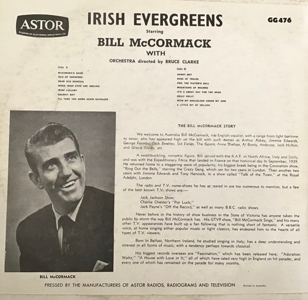 Bill McCormack : Sings Irish Evergreens (LP)